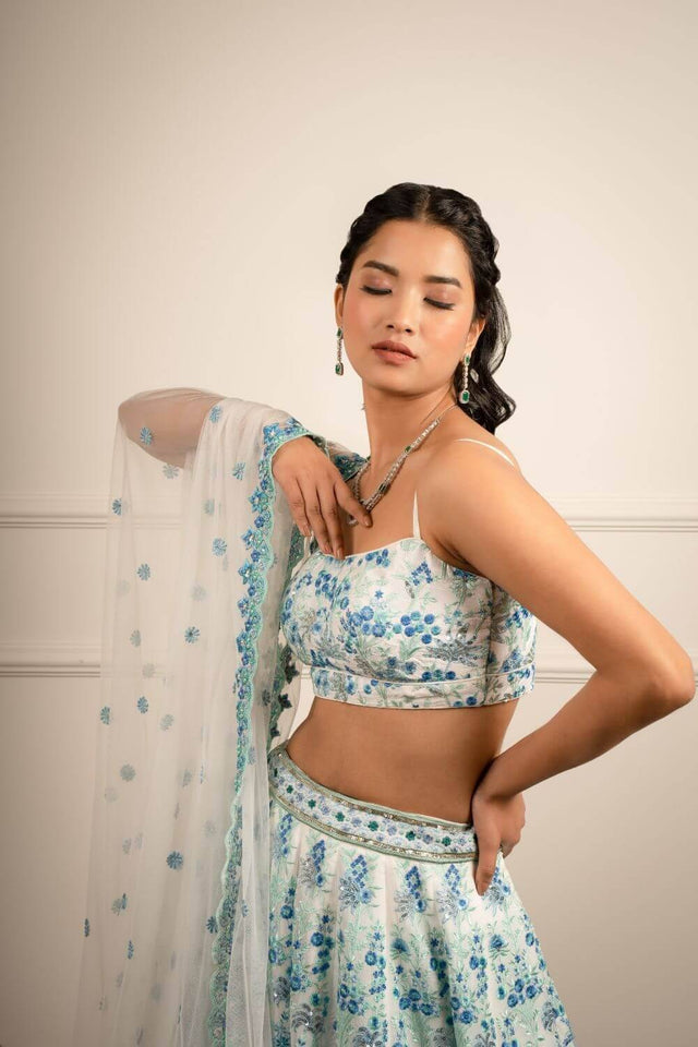 Grey Floral Embroidered Georgette Lehenga