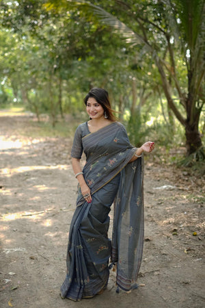 Grey Woven Art Silk Saree (Eth_SR_30)