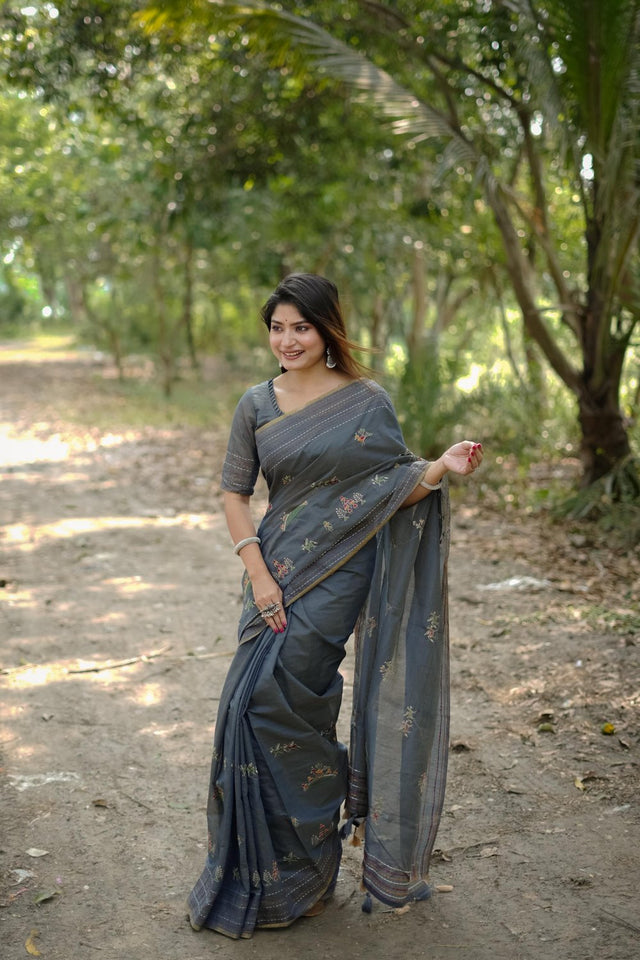 Grey Woven Art Silk Saree (Eth_SR_30)