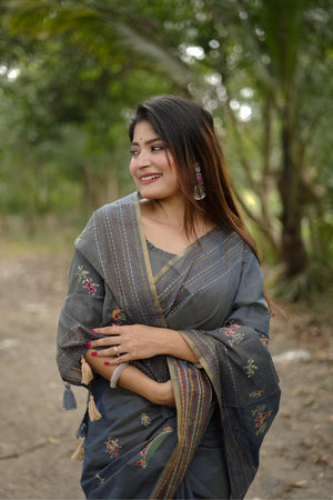 Grey Woven Art Silk Saree (Eth_SR_30)