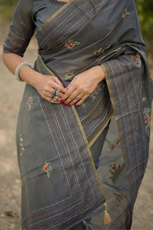 Grey Woven Art Silk Saree (Eth_SR_30)