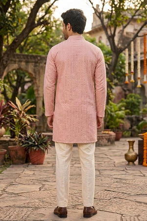 Mens Pink Embroidered Georgette Kurta Only (EX-3)