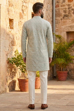 Mens Blue Floral Embroidered Georgette Kurta Only (EX-4)