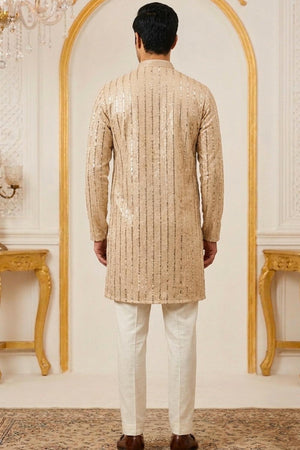 Mens Gold Embroidered Georgette Kurta Only (EX-5)