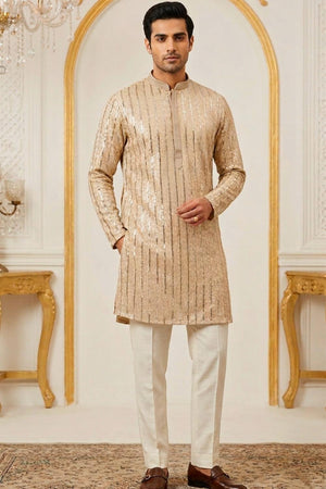 Mens Blue Sequin with Embroidered Georgette Kurta Only (EX-1)