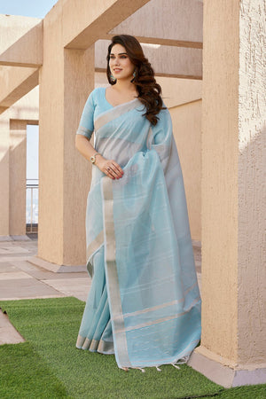 Turquoise Woven Silk Blend Saree (Eth_SR_1)