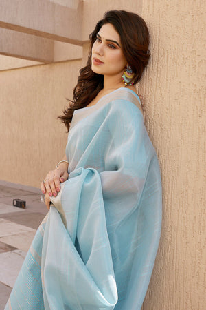 Turquoise Woven Silk Blend Saree (Eth_SR_1)