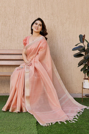 Peach Woven Silk Blend Saree (Eth_SR_2)