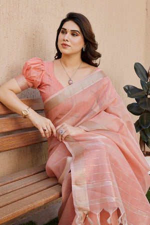 Peach Woven Silk Blend Saree (Eth_SR_2)