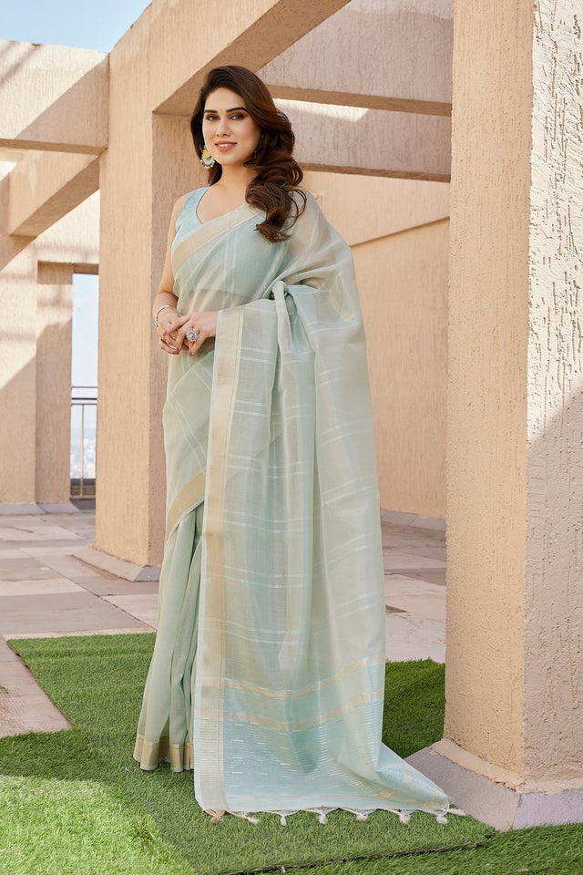 Green Woven Silk Blend Saree (Eth_SR_4)