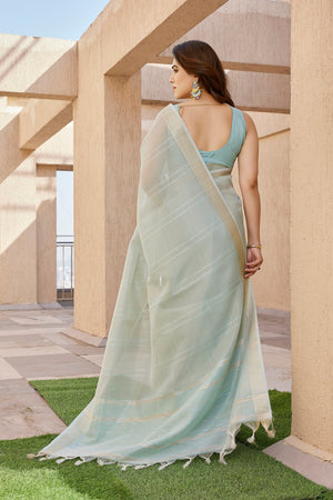 Green Woven Silk Blend Saree (Eth_SR_4)