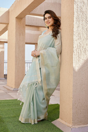 Green Woven Silk Blend Saree (Eth_SR_4)