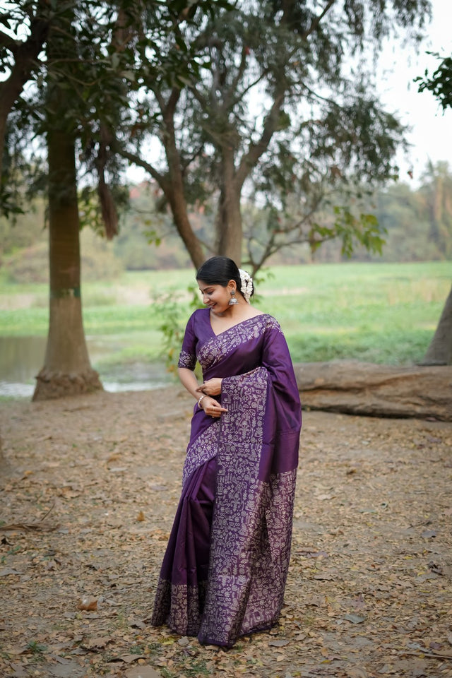 Purple Woven Art Silk Saree (Eth_SR_48)