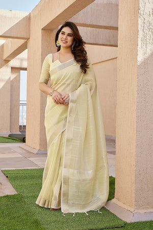 Yellow Woven Silk Blend Saree (Eth_SR_6)