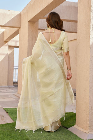 Yellow Woven Silk Blend Saree (Eth_SR_6)
