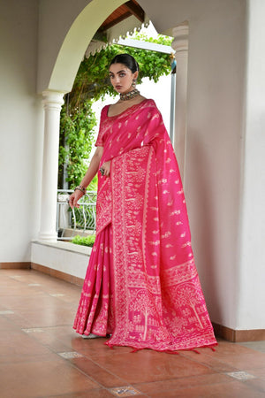 Pink Woven Art Silk Saree (Eth_SR_62)