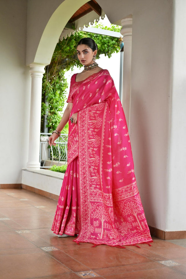 Pink Woven Art Silk Saree (Eth_SR_62)