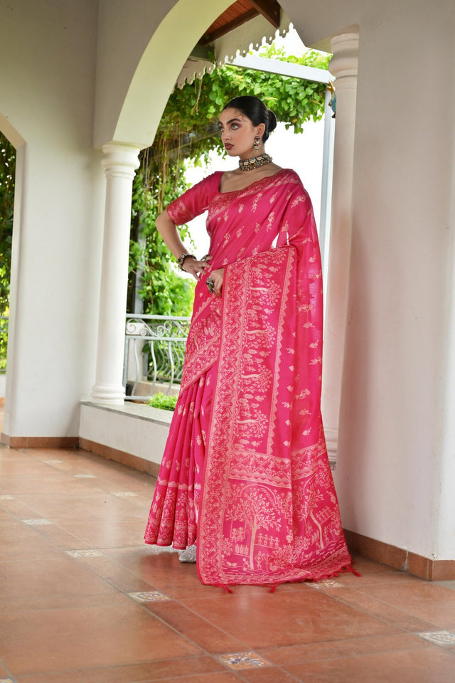 Pink Woven Art Silk Saree (Eth_SR_62)