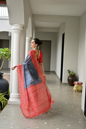 Grey Geometric Printed Art Silk Saree (Eth_SR_102)