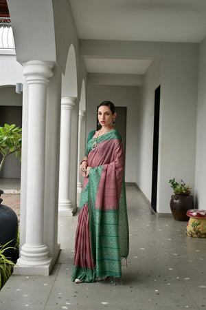 Magenta Geometric Printed Art Silk Saree (Eth_SR_103)