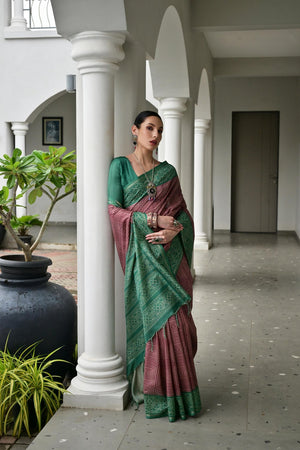 Magenta Geometric Printed Art Silk Saree (Eth_SR_103)