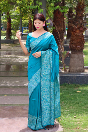 Blue Woven Art Silk Saree (Eth_SR_13)