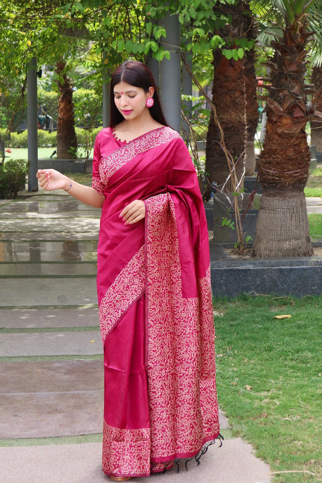 Pink Woven Art Silk Saree (Eth_SR_14)