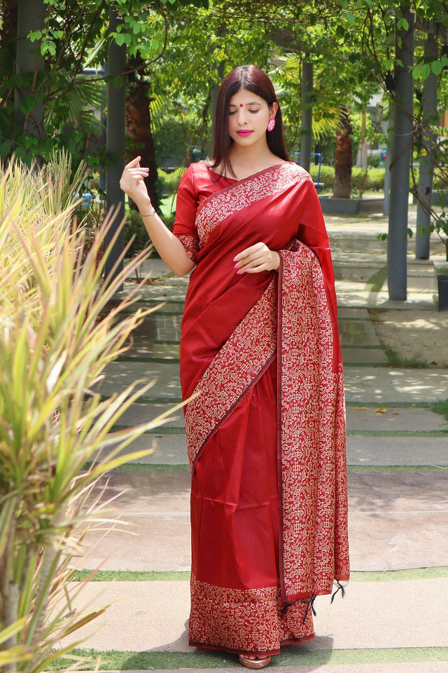 Red Woven Art Silk Saree (Eth_SR_15)