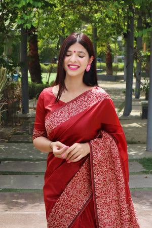 Red Woven Art Silk Saree (Eth_SR_15)