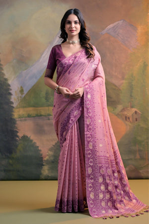 Pink Woven cotton Saree (Eth_SR_150)