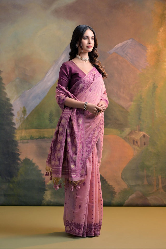 Pink Woven cotton Saree (Eth_SR_150)