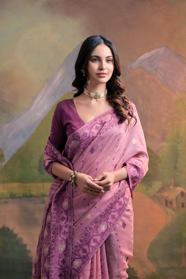 Pink Woven cotton Saree (Eth_SR_150)
