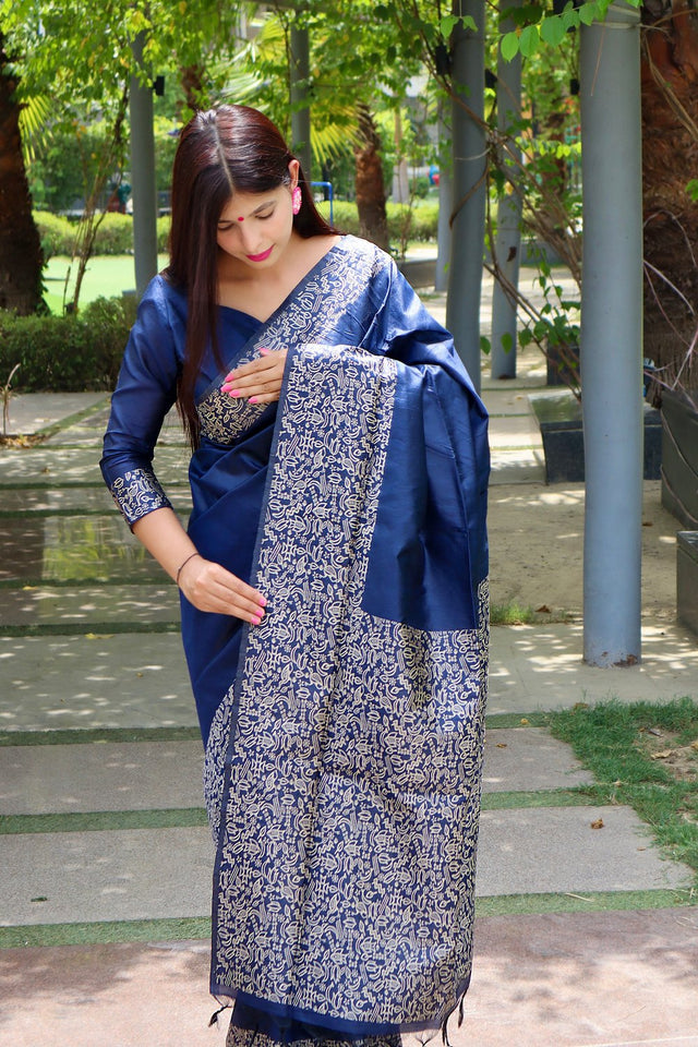 Blue Woven Art Silk Saree (Eth_SR_16)