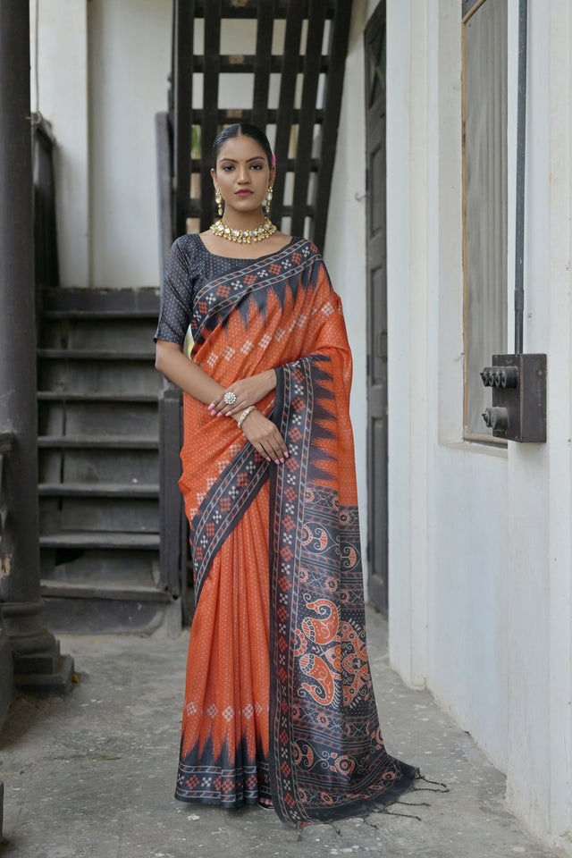 Red Printed Art Silk Saree (Eth_SR_189)