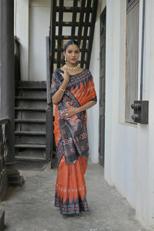 Red Printed Art Silk Saree (Eth_SR_189)