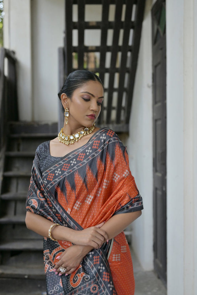 Red Printed Art Silk Saree (Eth_SR_189)