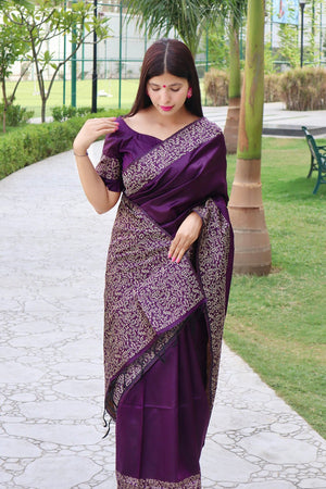 Wine Woven Art Silk Saree (Eth_SR_19)
