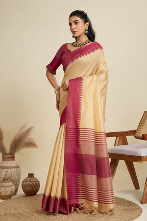 Cream Woven Art Silk Saree (Eth_SR_22)