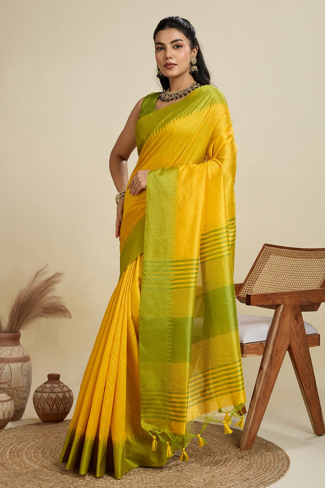 Yellow Woven Art Silk Saree (Eth_SR_23)