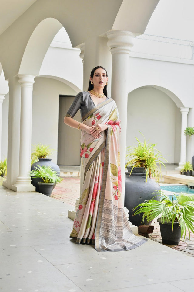 Multi Color Floral Printed Art Silk Saree (Eth_SR_236)
