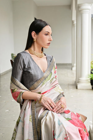 Multi Color Floral Printed Art Silk Saree (Eth_SR_236)