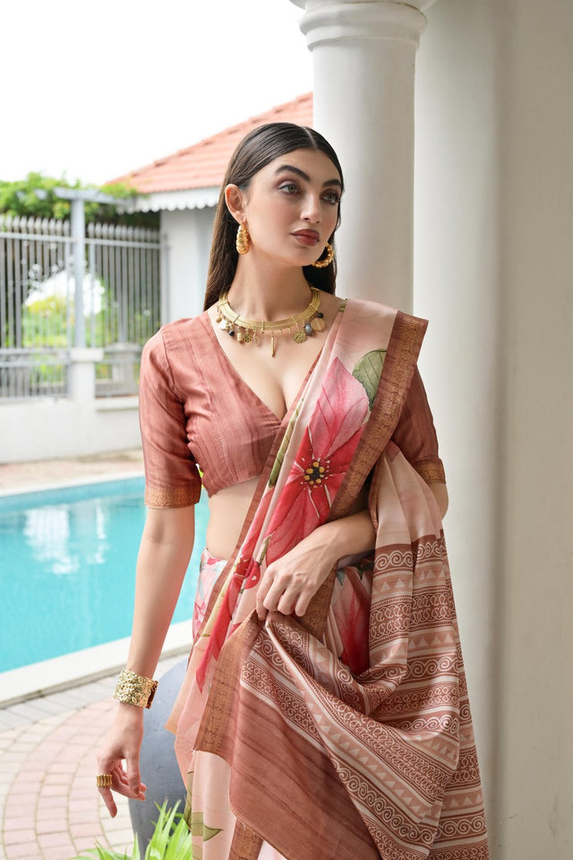 Multi Color Floral Printed Art Silk Saree (Eth_SR_238)
