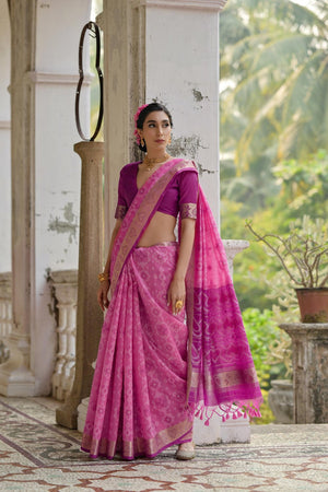 Pink Floral Woven Art Silk Saree (Eth_SR_244)