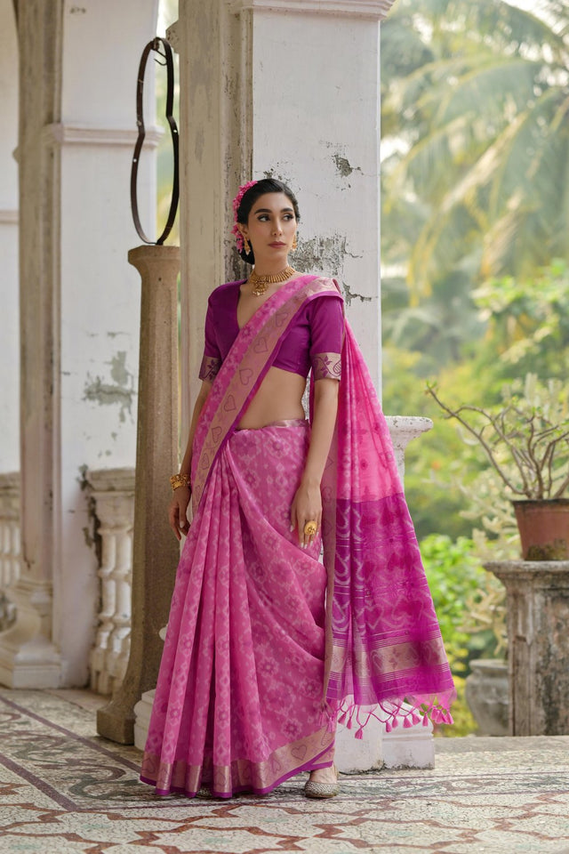 Pink Floral Woven Art Silk Saree (Eth_SR_244)