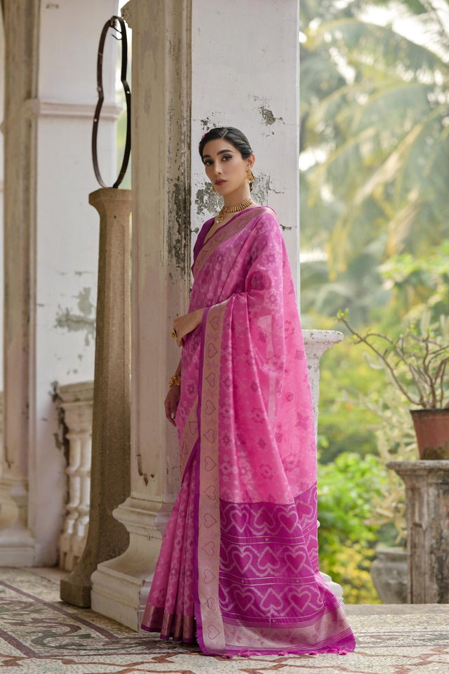 Pink Floral Woven Art Silk Saree (Eth_SR_244)