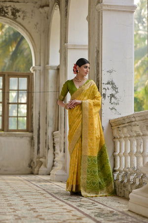 Yellow Floral Woven Art Silk Saree (Eth_SR_246)