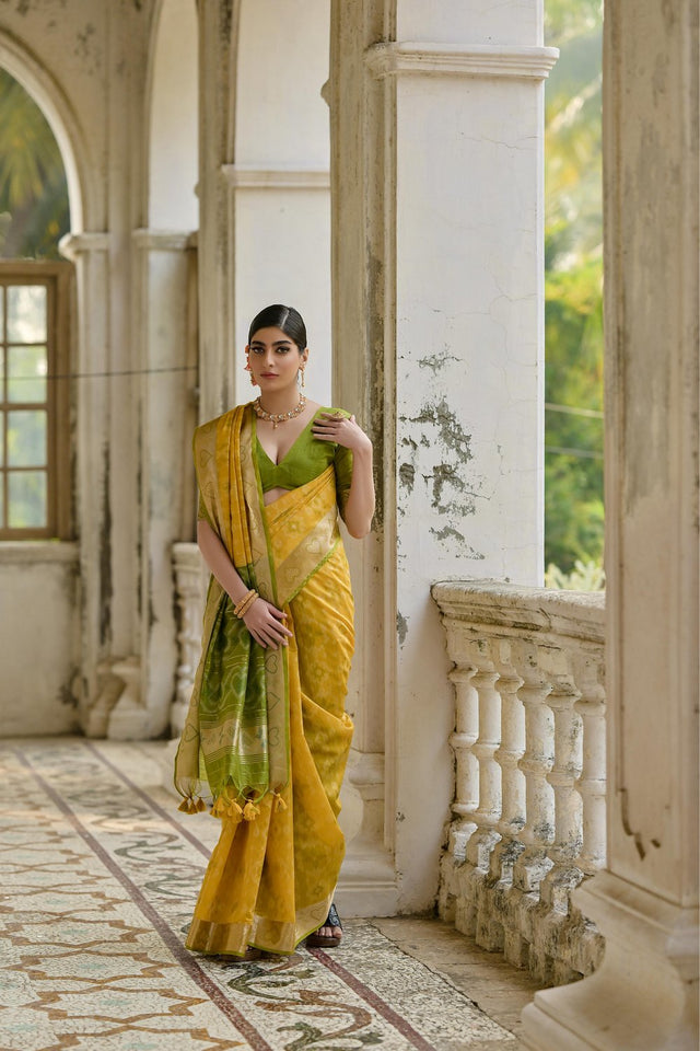Yellow Floral Woven Art Silk Saree (Eth_SR_246)