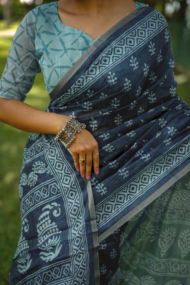 Blue Printed Art Silk Saree (Eth_SR_248)