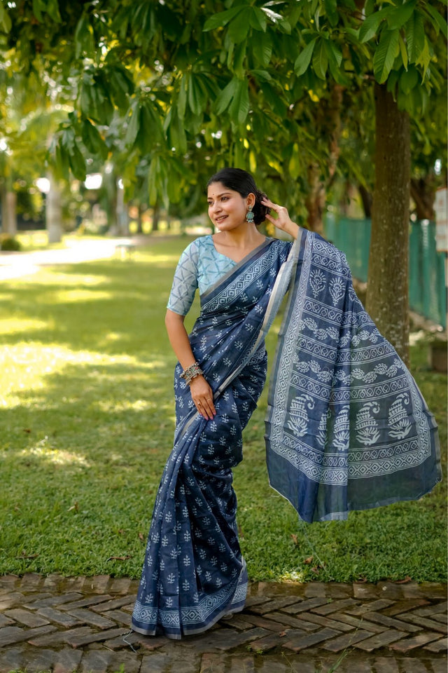 Blue Printed Art Silk Saree (Eth_SR_248)