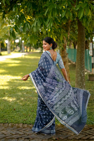 Blue Printed Art Silk Saree (Eth_SR_248)